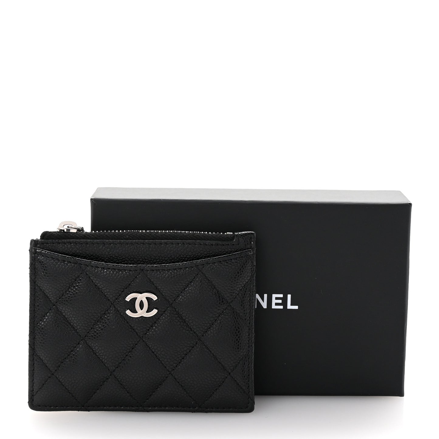 Caviar Quilted CC Zip Card Holder Black