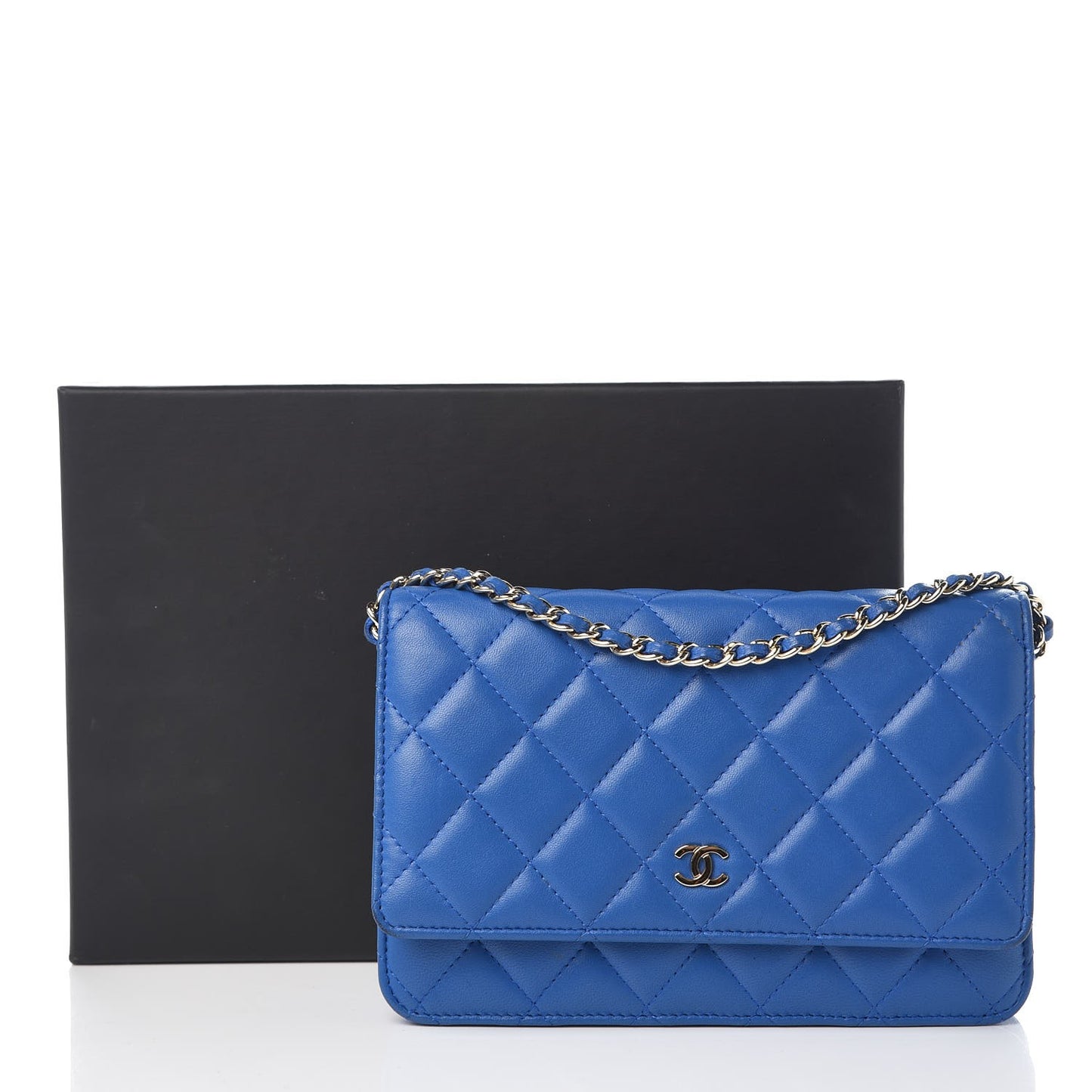 Lambskin Quilted Wallet On Chain WOC Blue