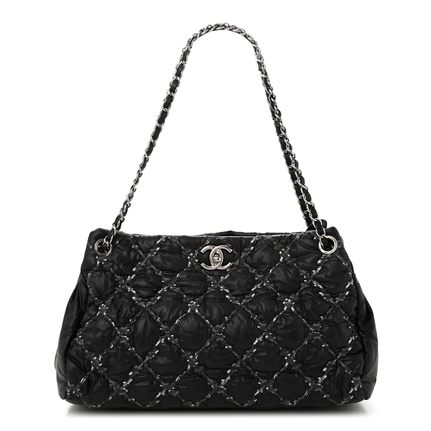 Chanel Nylon Quilted Tweed Stitch Bubble Tote Black 1 of 10