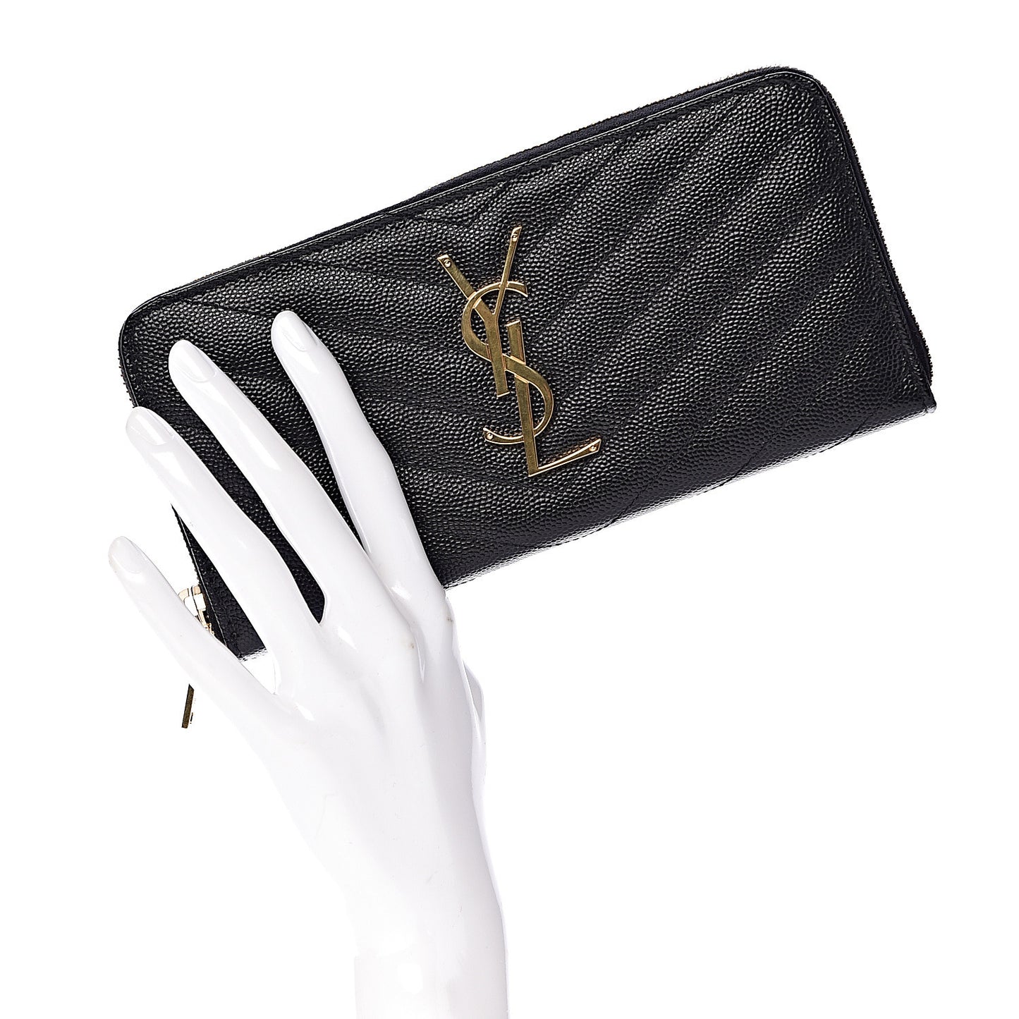 Grain De Poudre Matelasse Chevron Monogram Zip Around Wallet Black