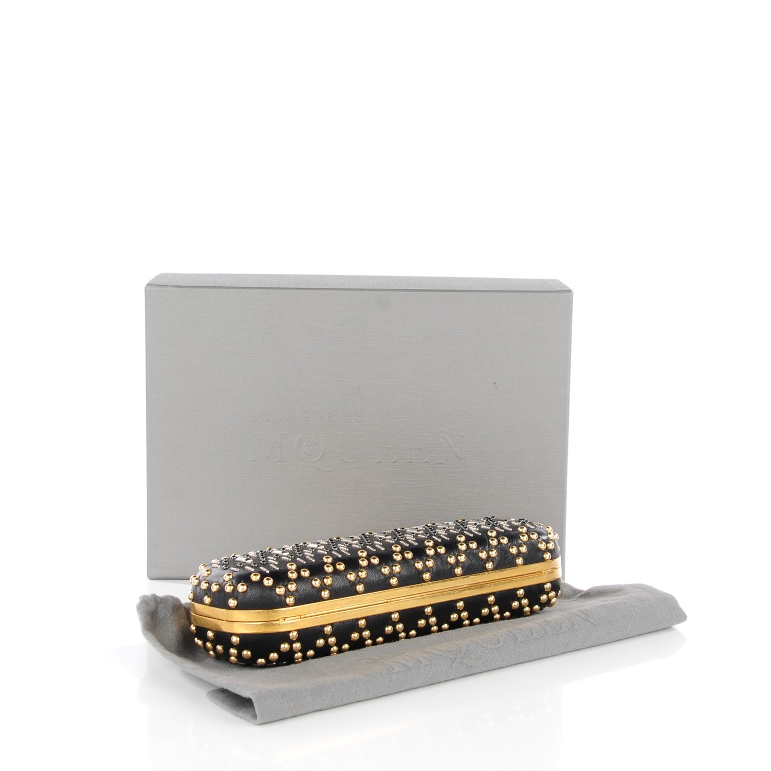 Alexander McQueen Nappa Studded Long Skull Knuckle Box Clutch Black 4 of 8
