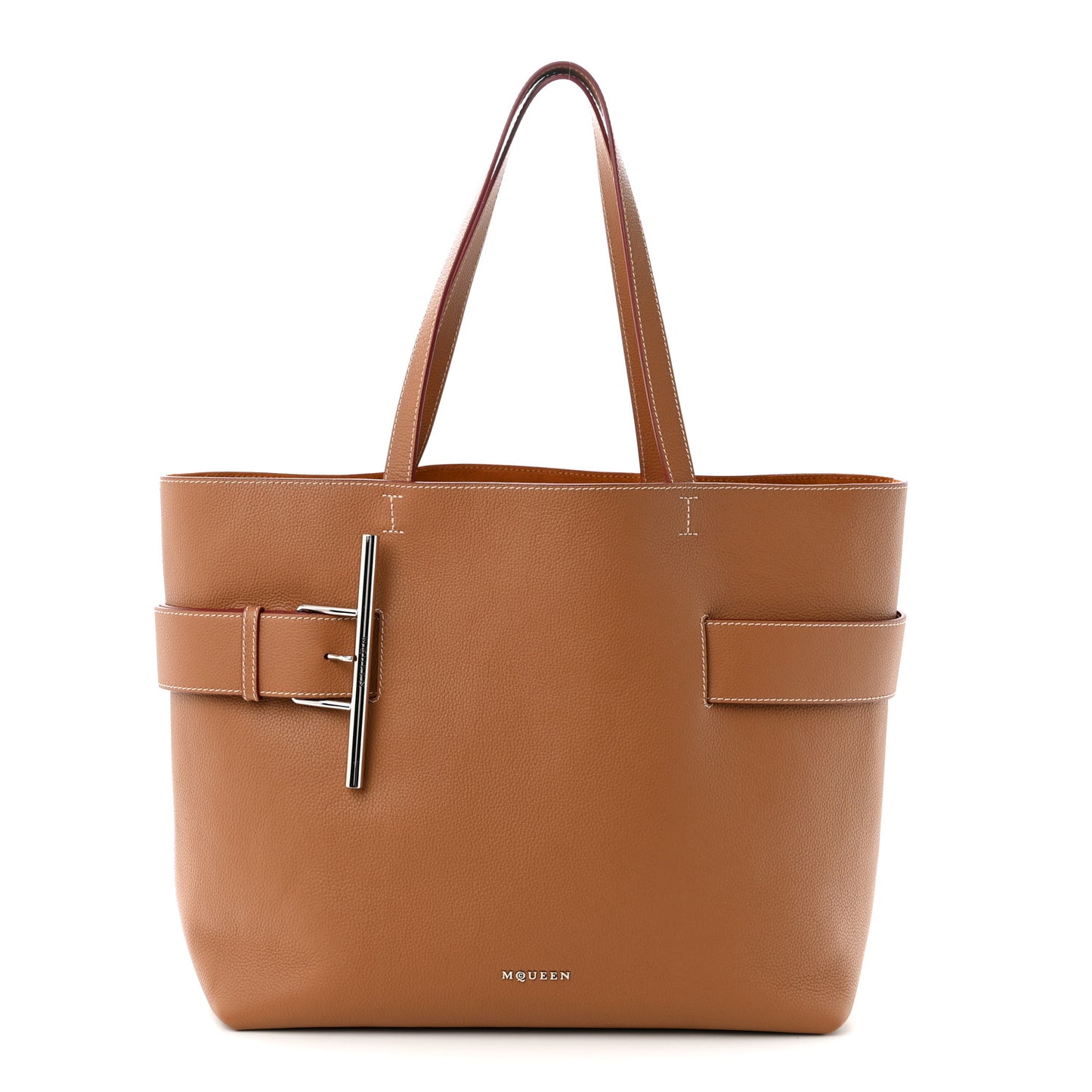 Grained Calfskin Large T-Bar Sling Tote  Tan