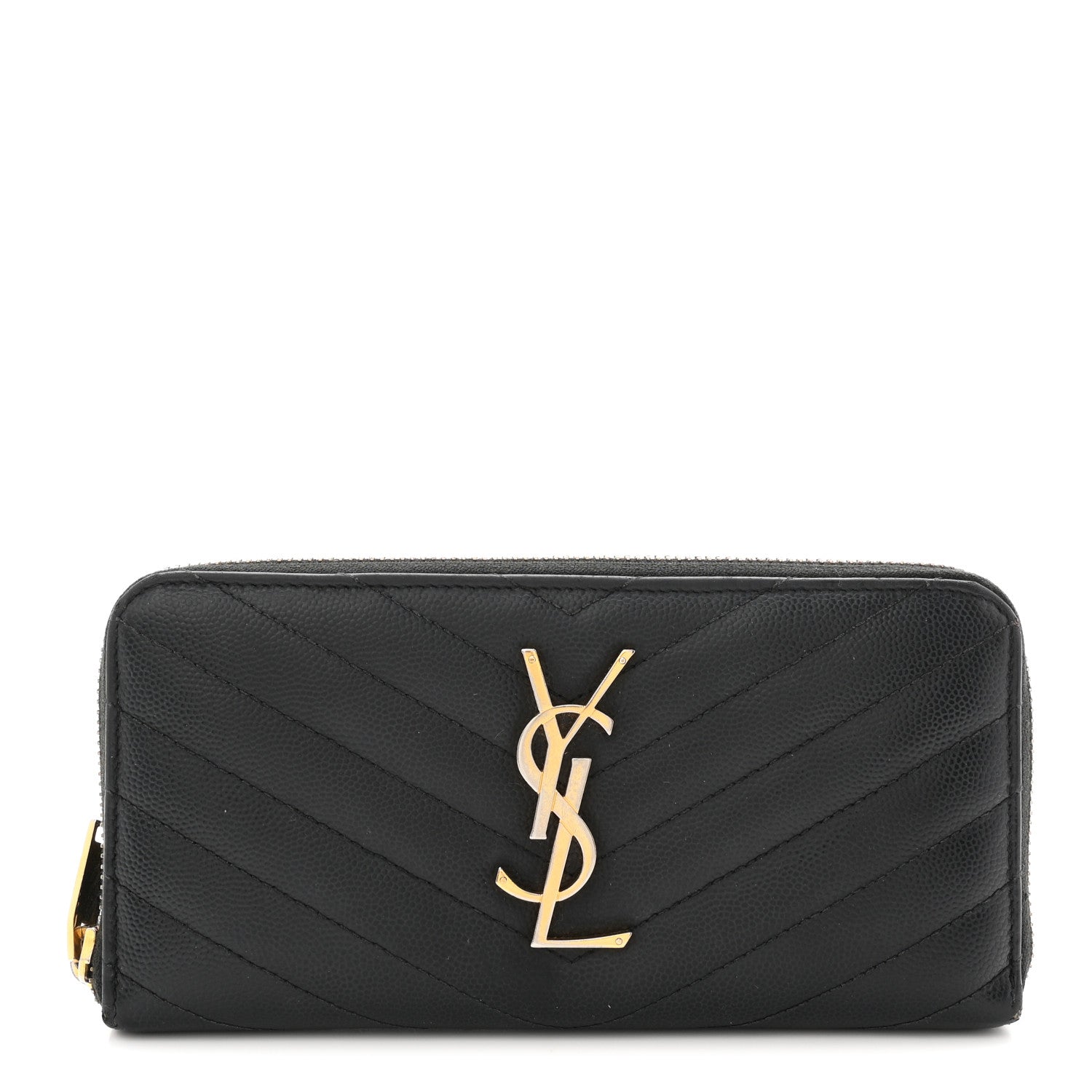 Saint Laurent Grain De Poudre Matelasse Chevron Monogram Zip Around Wallet Black 1 of 7