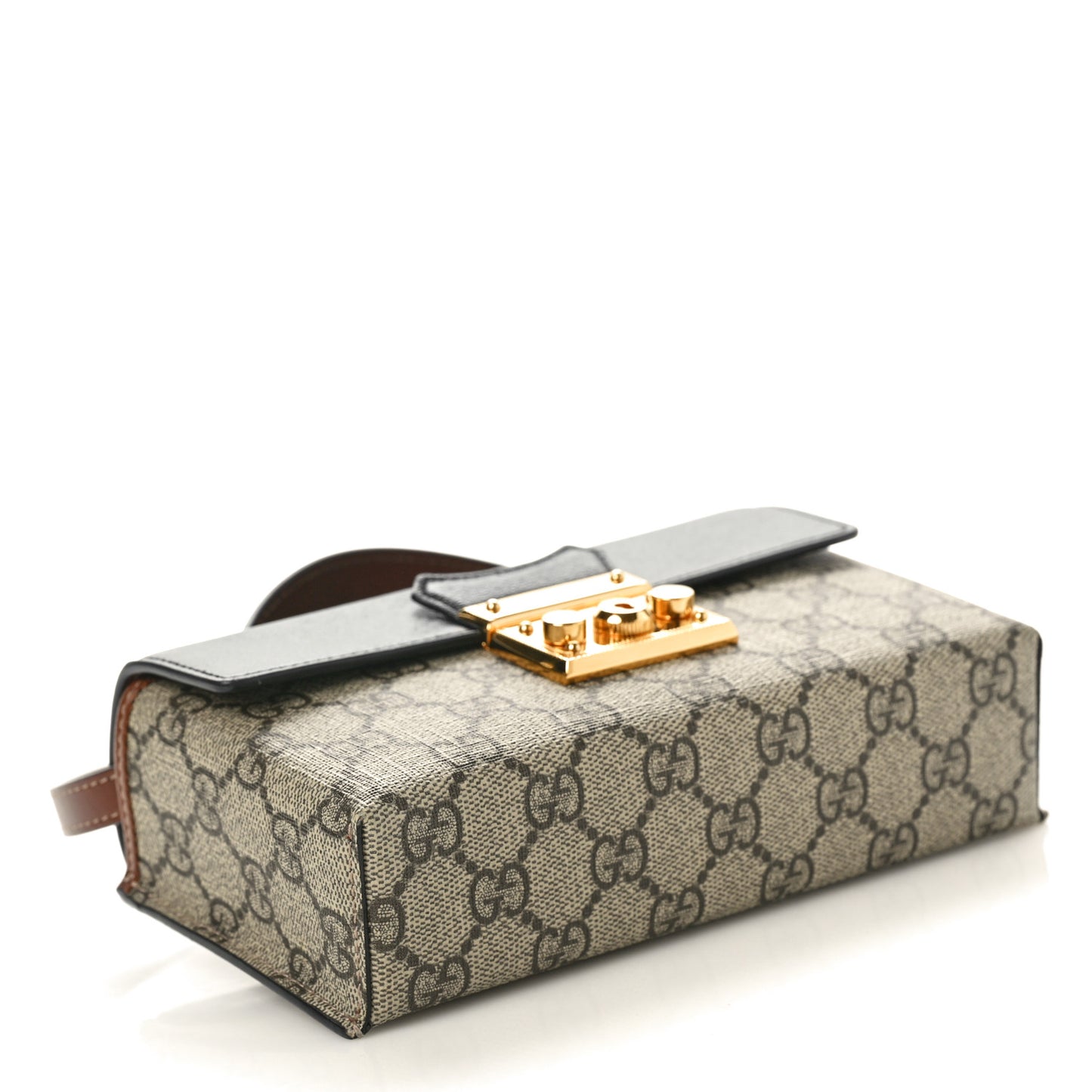 GG Supreme Monogram Calfskin Mini Padlock Top Handle Shoulder Bag Beige Black Cuir