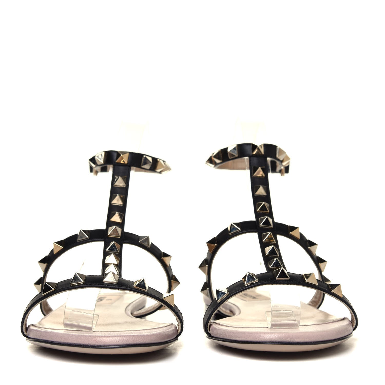 Valentino Garavani Calfskin Rockstud Ankle Strap Flat Sandals 36.5 Black Poudre 8 of 12