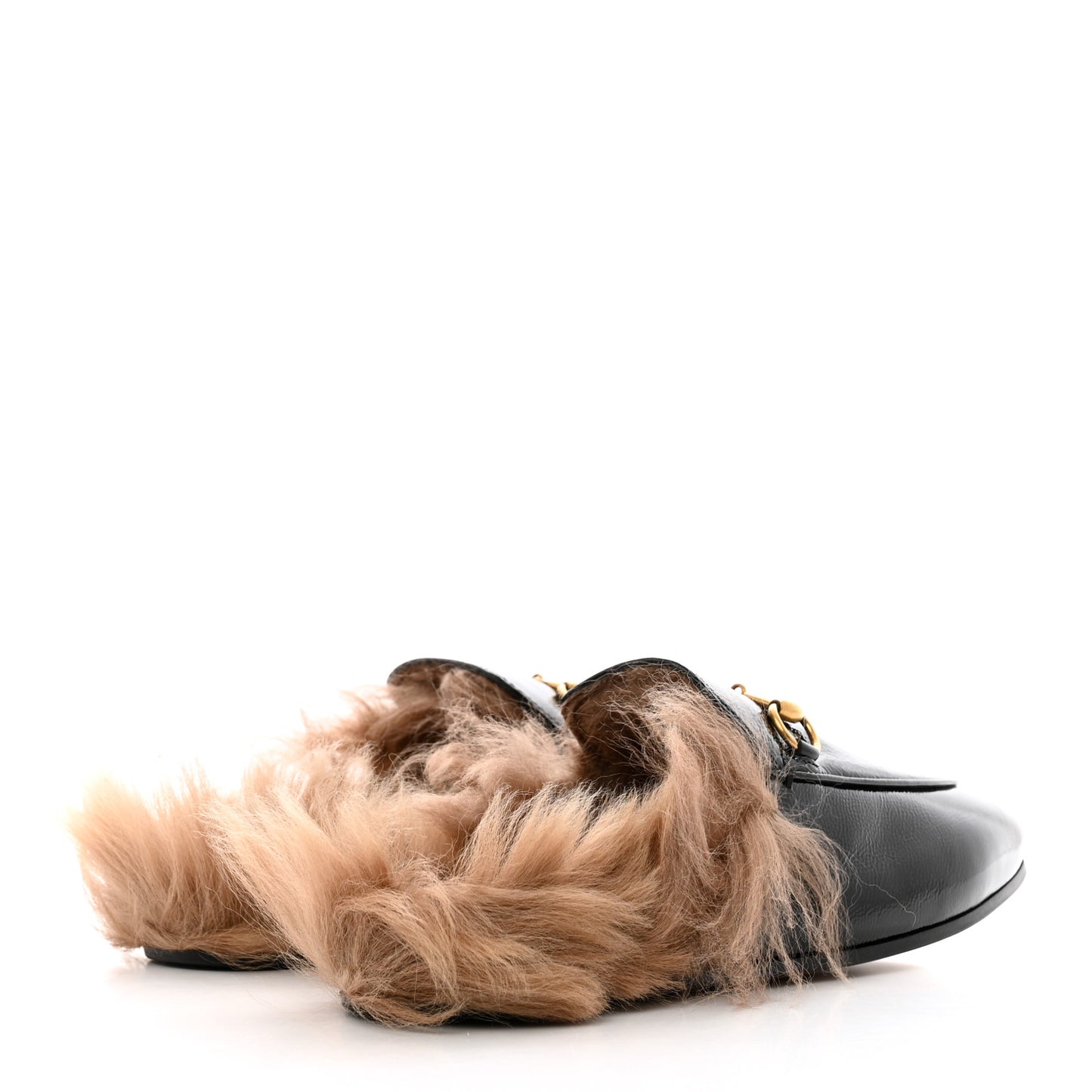 Patent Fur Womens Princetown Slippers 38 Black