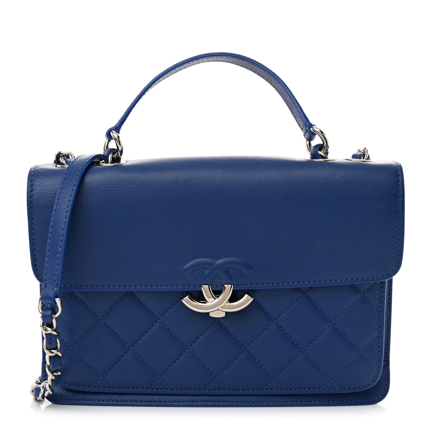Chanel Grained Calfskin Quilted Large CC Box Flap Blue 1 of 11