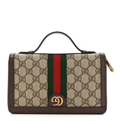 Gucci GG Supreme Monogram Textured Dollar Calfskin Web Ophidia Travel Document Case Beige Ebony New Acero 1 of 9