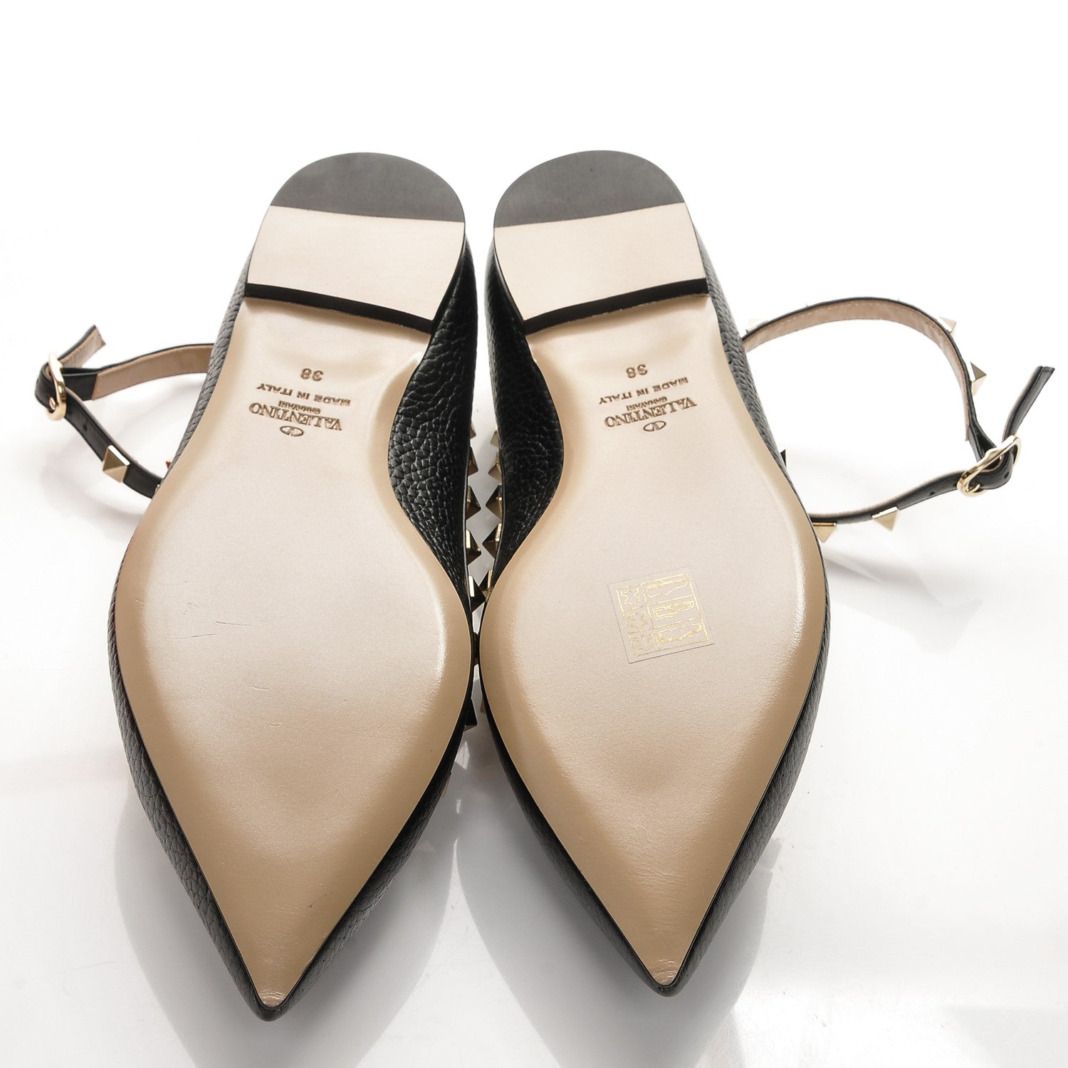 Valentino Garavani Pebbled Calfskin Rockstud Cage Ballerina Flats 38 Black 6 of 9