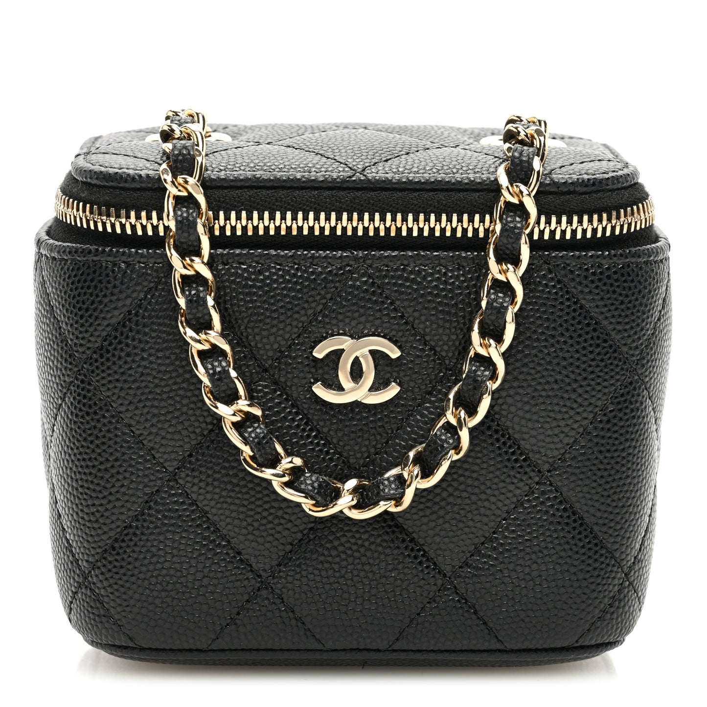 Caviar Quilted Mini Vanity Case With Chain Black