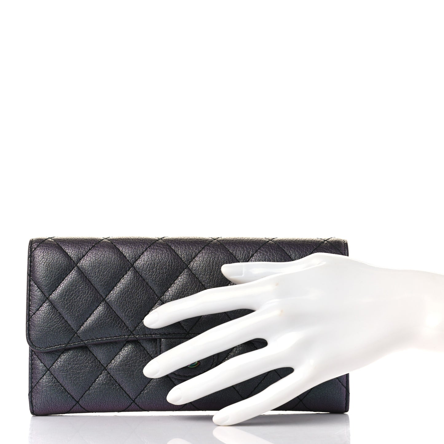 Iridescent Goatskin Quilted Large Flap Wallet Purple
