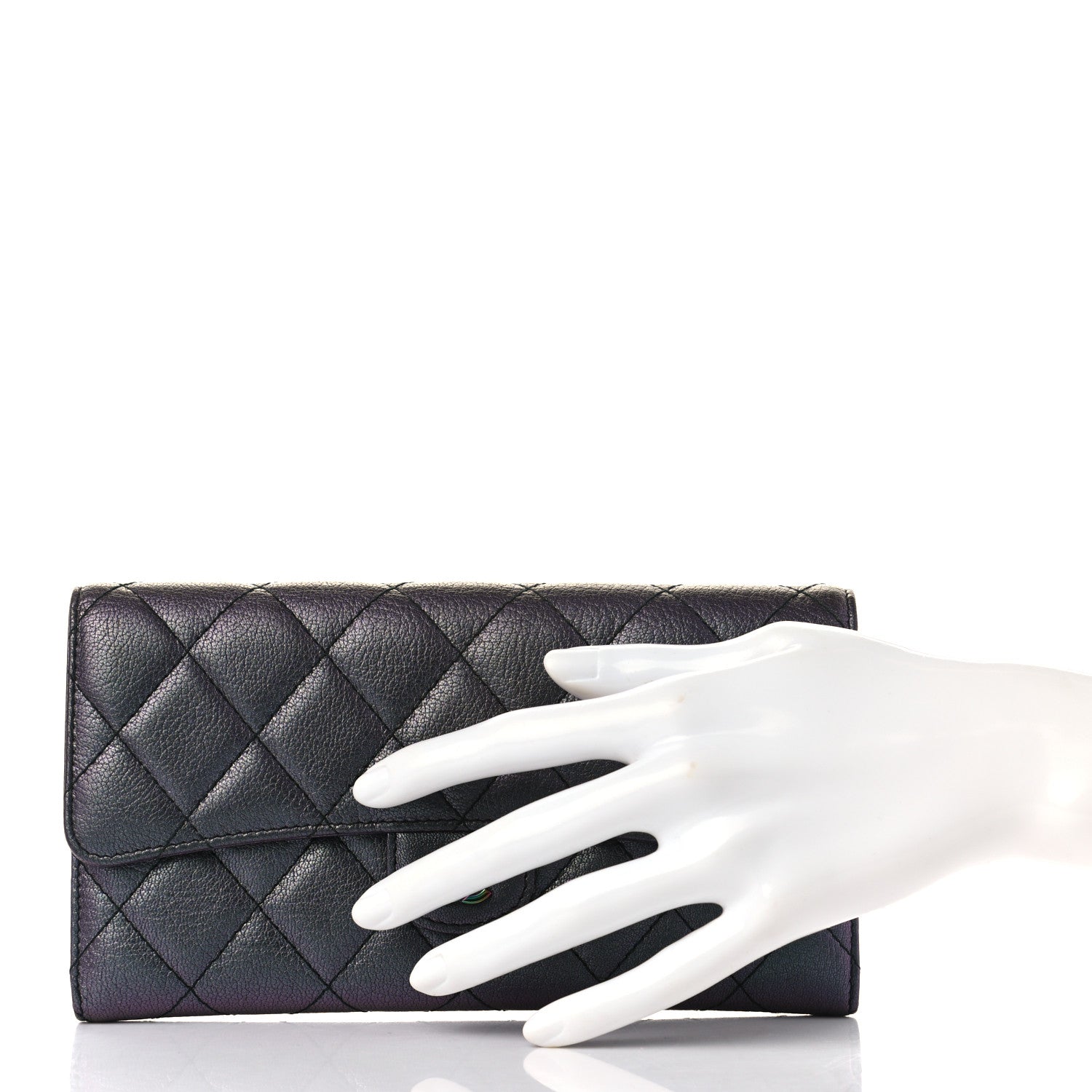 Chanel Iridescent Goatskin Quilted Large Flap Wallet Purple 2 of 8