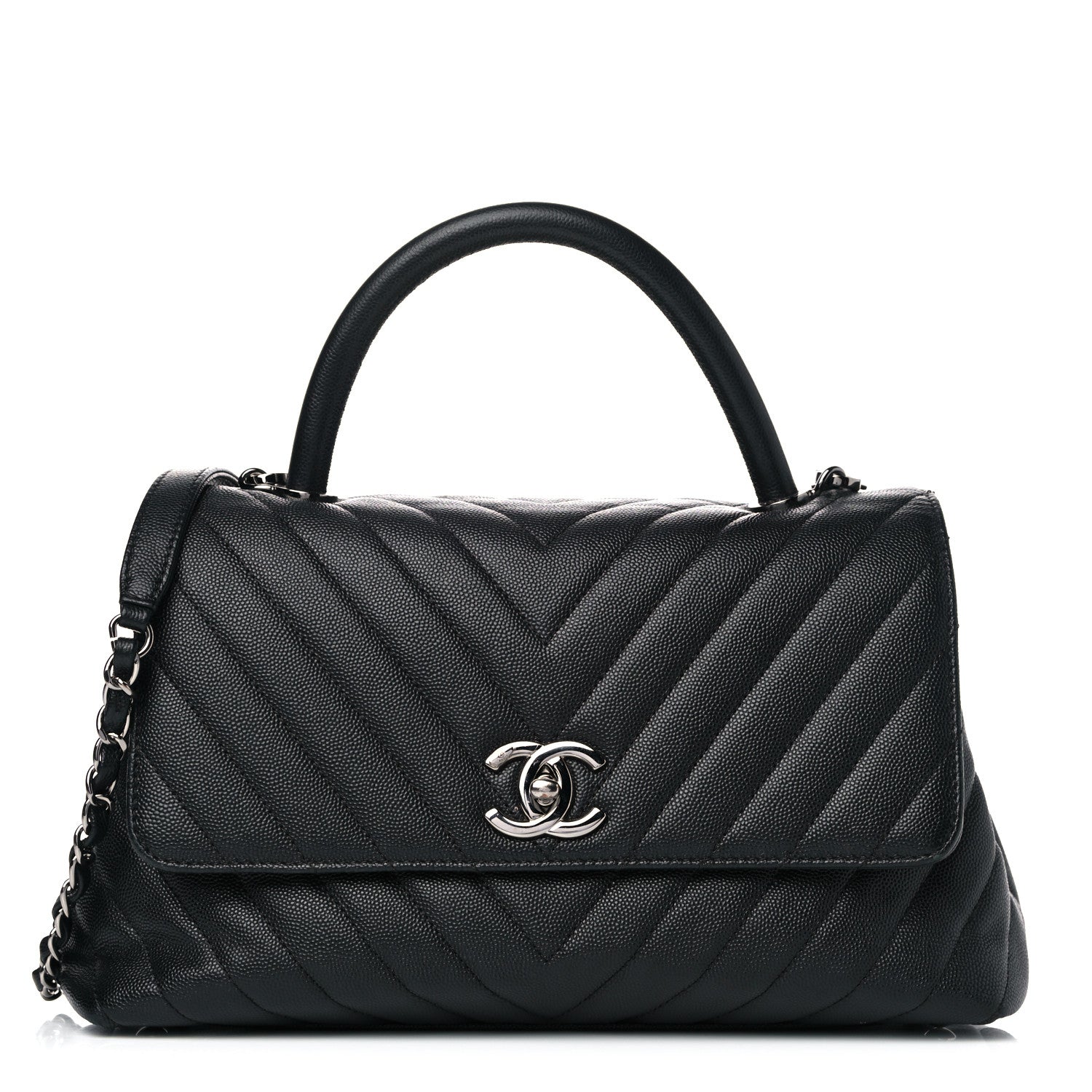 Chanel Caviar Chevron Quilted Small Coco Handle Flap Black 1 of 15