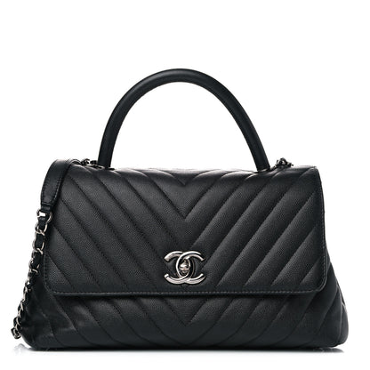 Chanel Caviar Chevron Quilted Small Coco Handle Flap Black 1 of 15