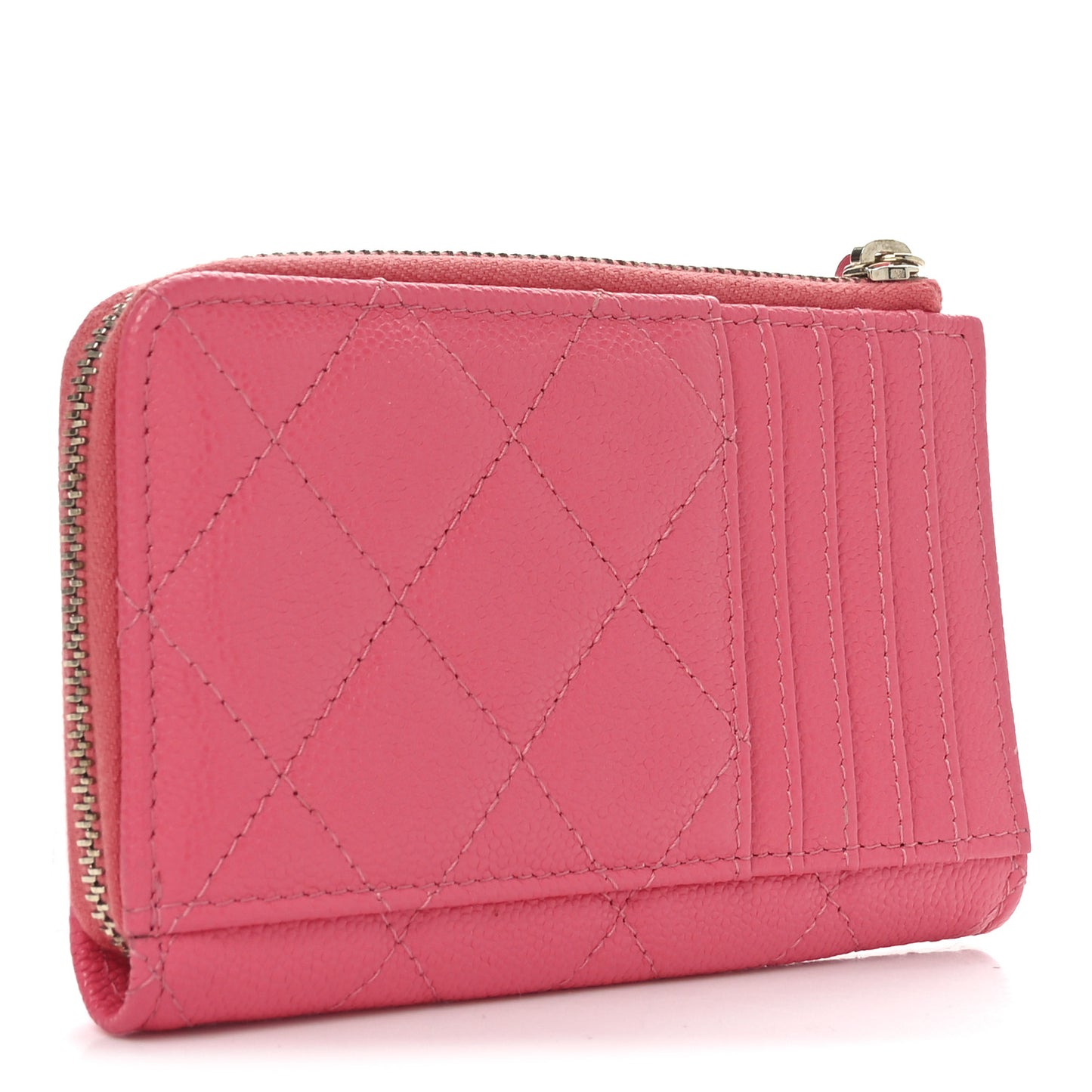 Caviar Quilted CC Zip Around Card Holder Pink