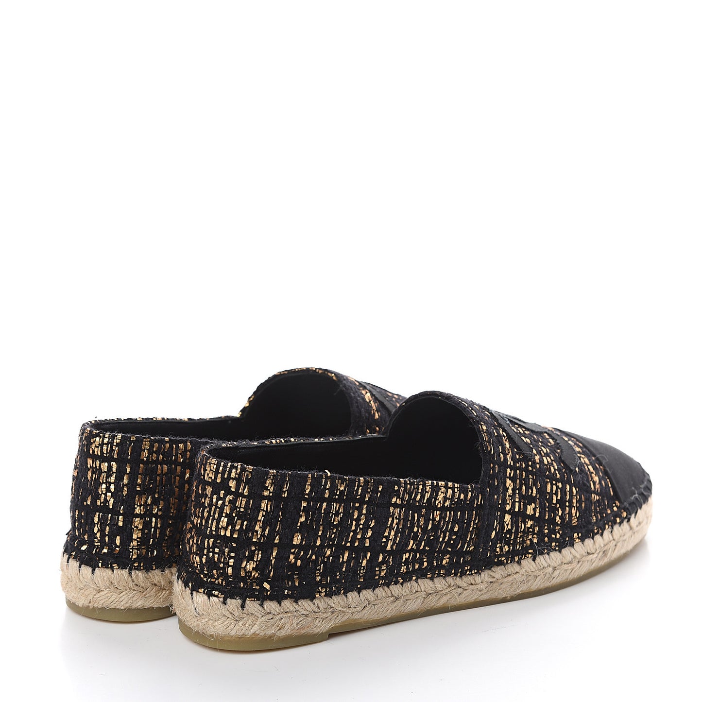 Metallic Tweed Grosgrain CC Espadrilles 40 Black Gold