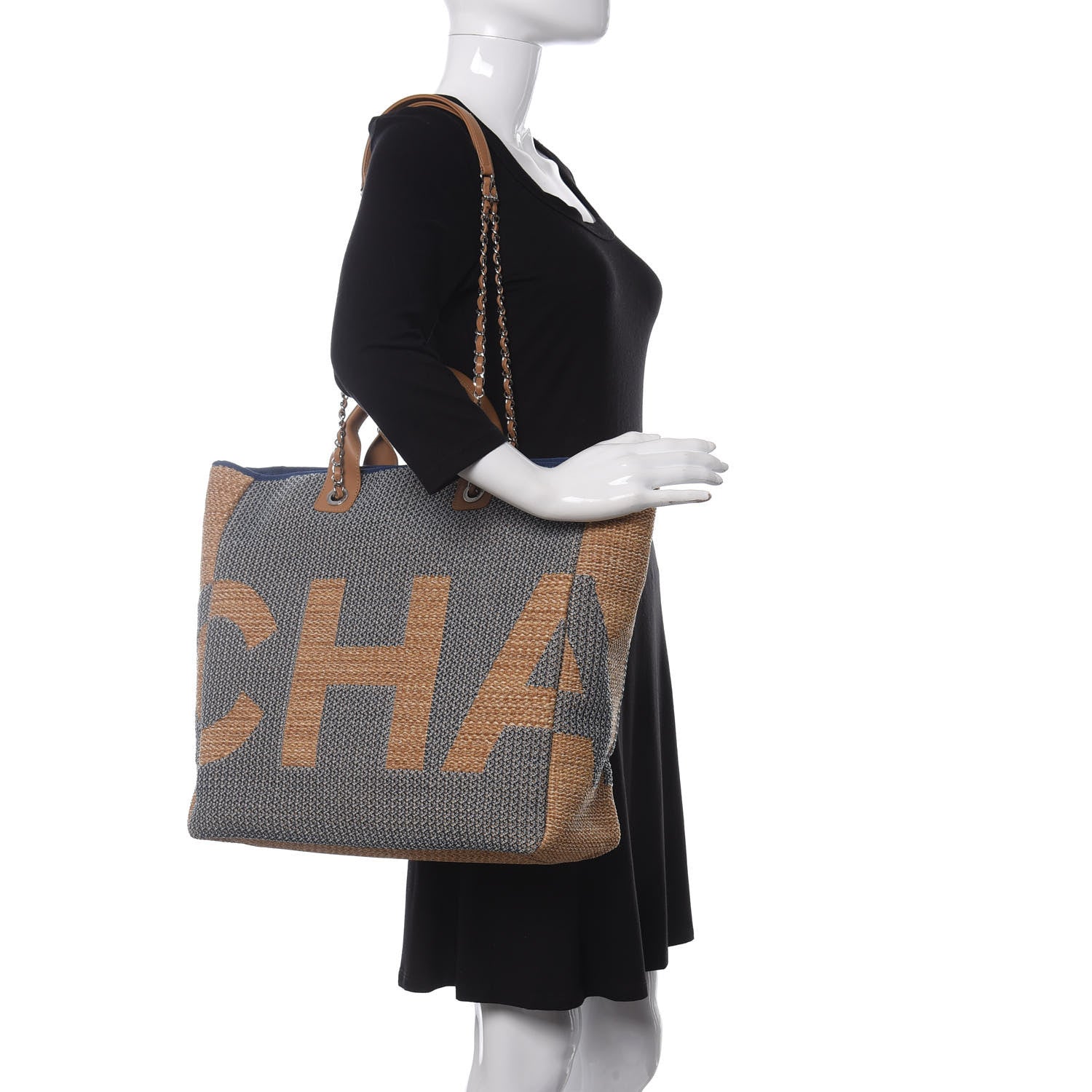 Chanel Mixed Fibers Large Shopping Bag Blue Beige 2 of 11