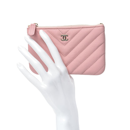 Chanel Flat Caviar Chevron Quilted Small Cosmetic Case Pink 2 of 8