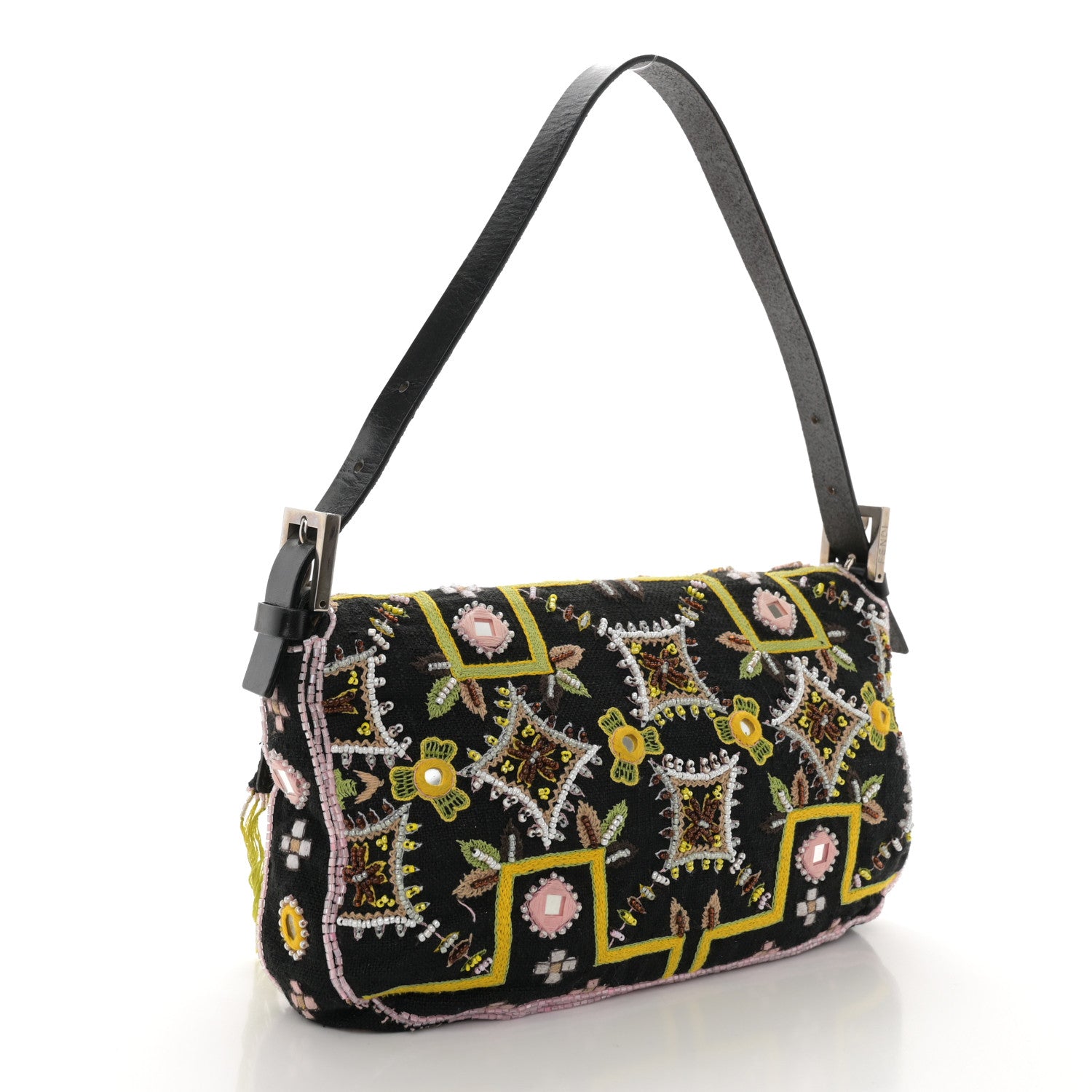 Fendi Satin Beaded Baguette Black Multicolor 3 of 14