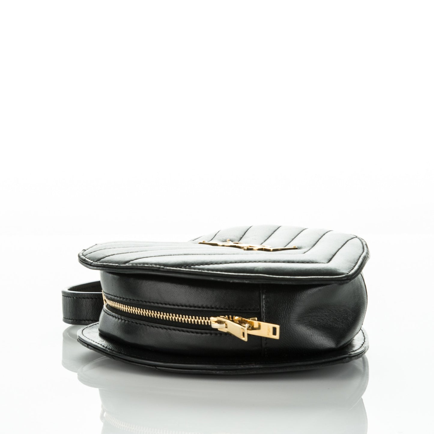 Lambskin Matelasse Chevron Monogram Small Love Heart Chain Bag Black