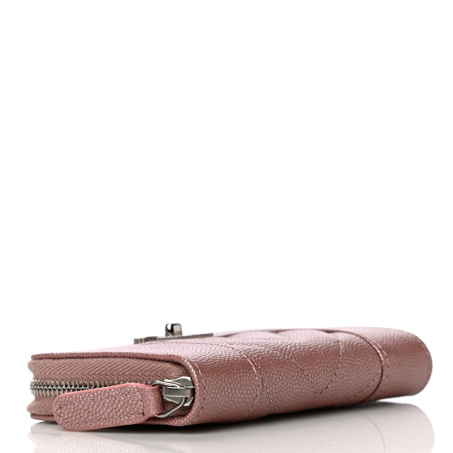 Metallic Caviar Chevron Quilted Vintage Mademoiselle Zip Coin Purse Pink
