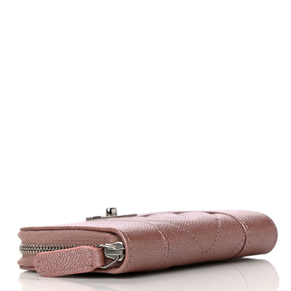 Chanel Metallic Caviar Chevron Quilted Vintage Mademoiselle Zip Coin Purse Pink 4 of 11