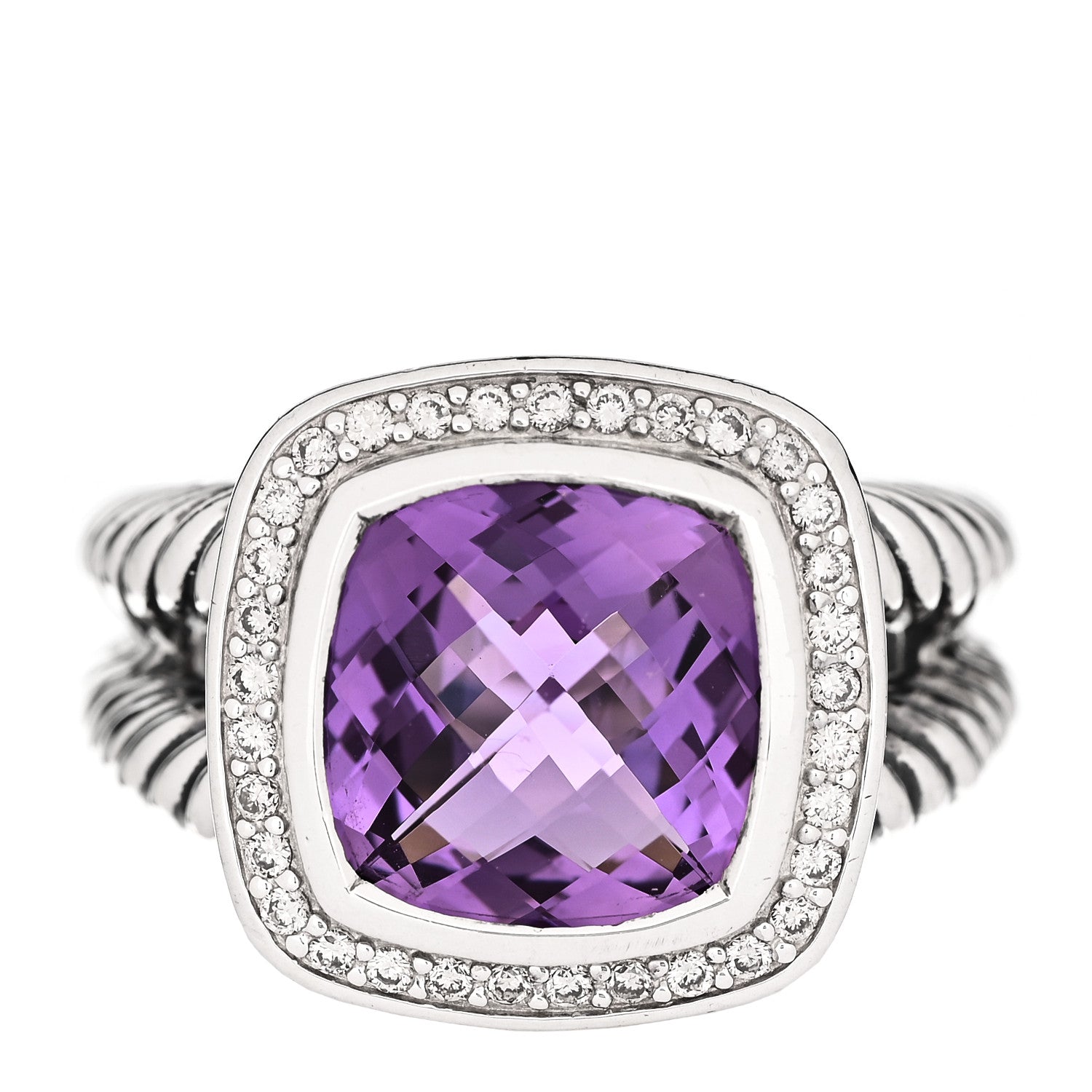 David Yurman Sterling Silver Diamond Amethyst 11mm Albion Ring 59 8.75 1 of 5