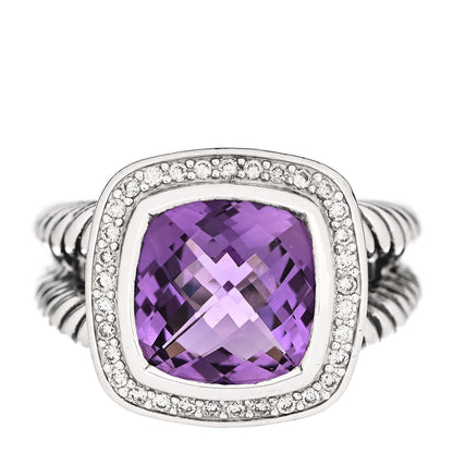 David Yurman Sterling Silver Diamond Amethyst 11mm Albion Ring 59 8.75 1 of 5