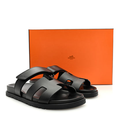 Hermes Calfskin Womens Chypre Sandals 37.5 Black 8 of 8