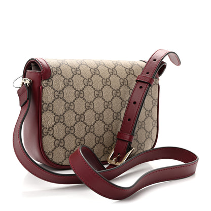 Gucci GG Supreme Monogram Horsebit 1955 Soft Small Shoulder Bag Beige Ebony Rosso Ancora 2 of 11