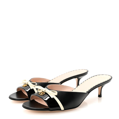 Valentino Garavani Calfskin Patent Bepointy Slide Sandals 36 Black Light Ivory 4 of 9