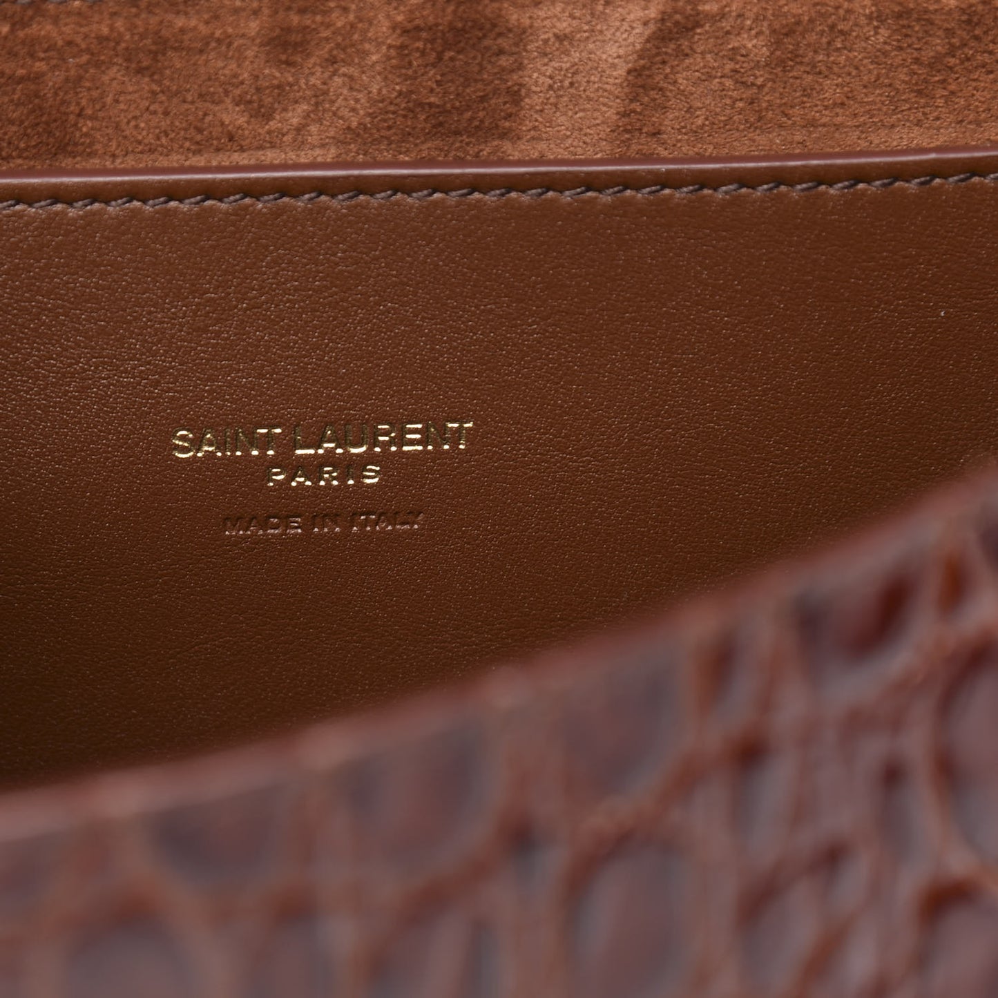 Crocodile Embossed Calfskin Medium Kaia Satchel Rusty Brown