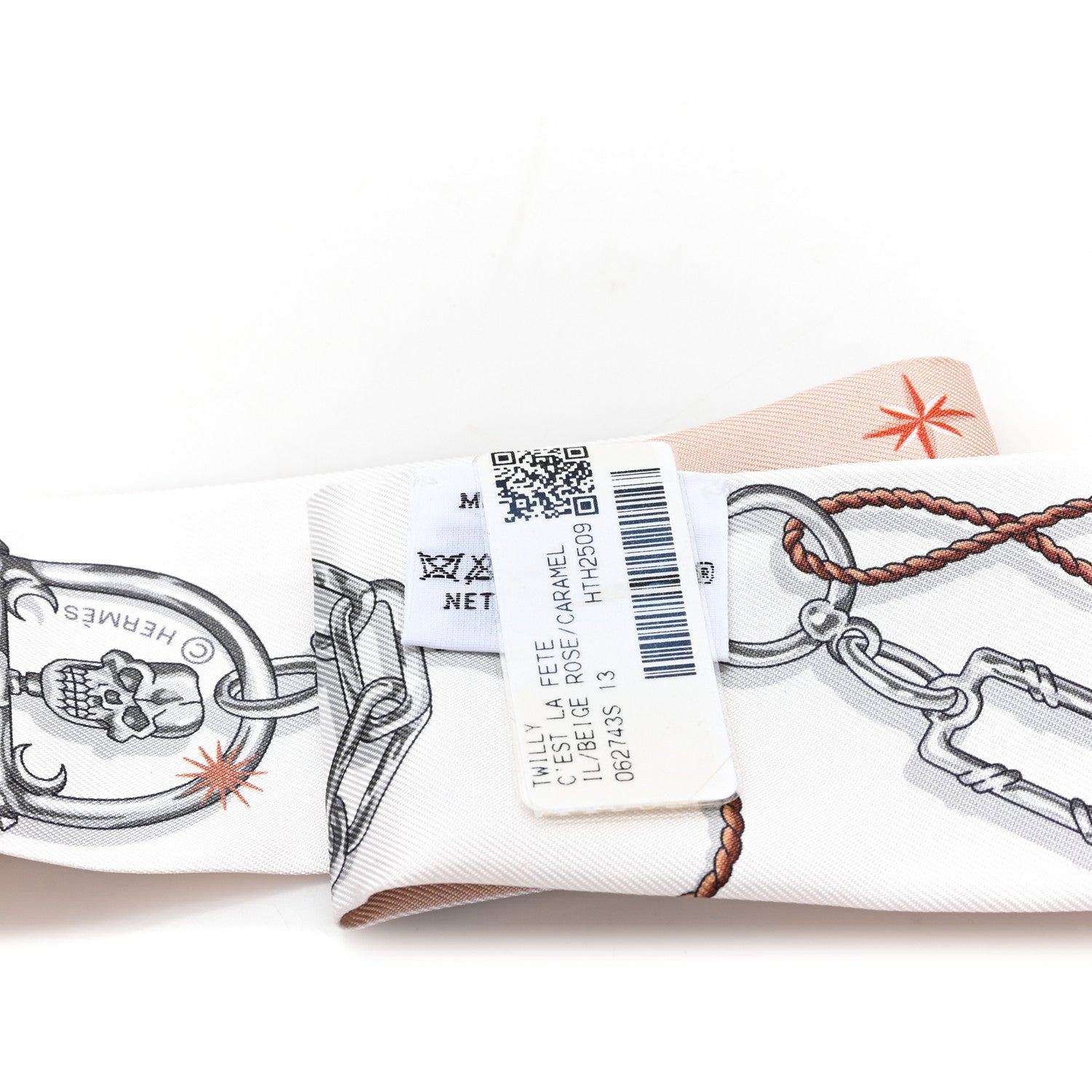 Hermes Silk C'est la Fete Twilly Beige Rose Caramel White 3 of 3