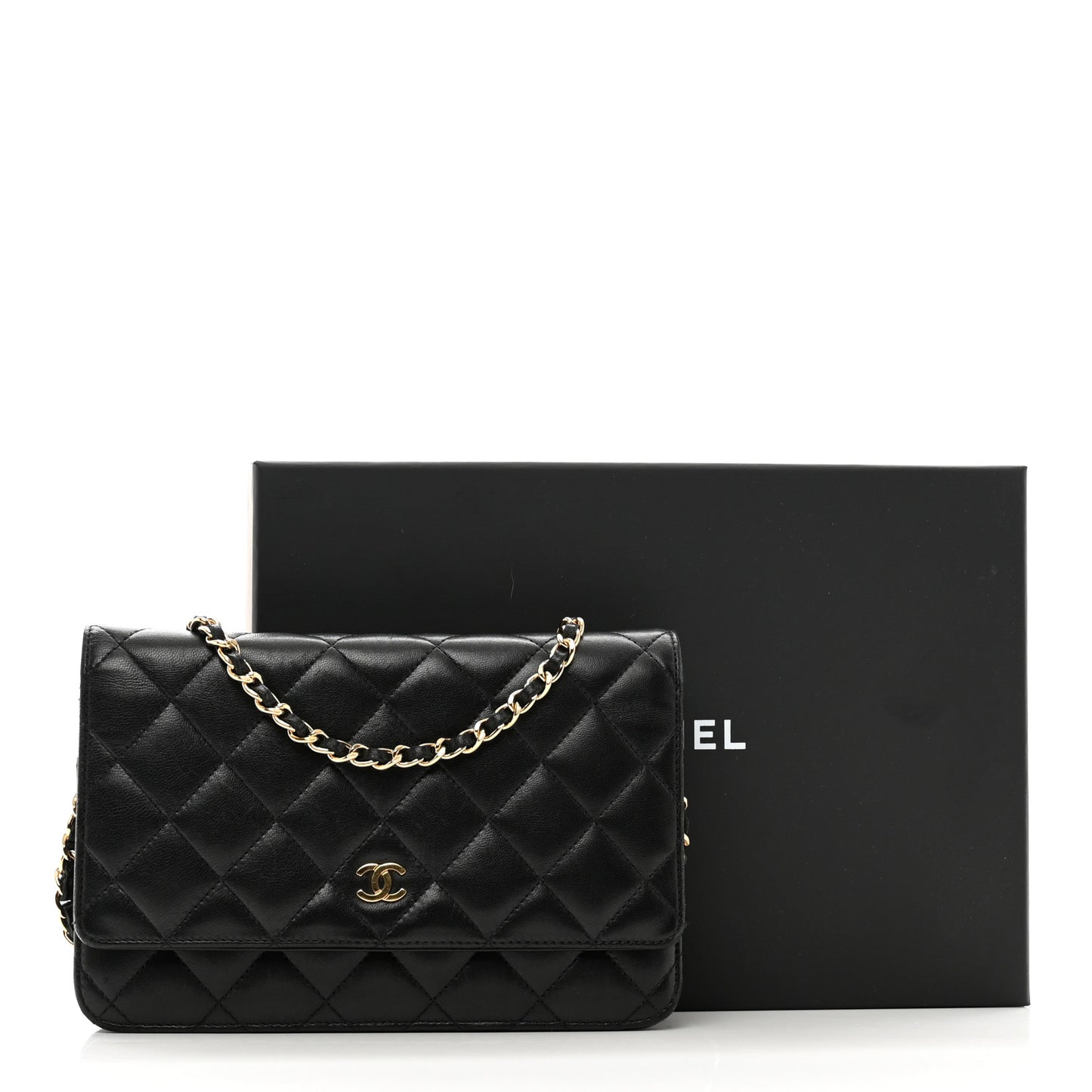 Lambskin Quilted Wallet On Chain WOC Black