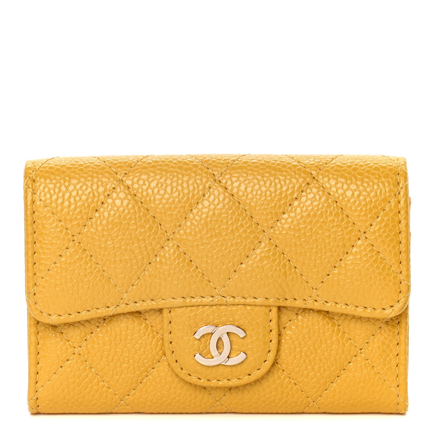 Caviar Quilted Flap Card Holder Yellow