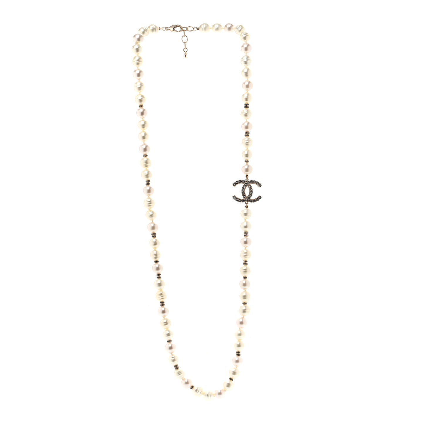 Pearl Crystal CC Necklace Light Gold