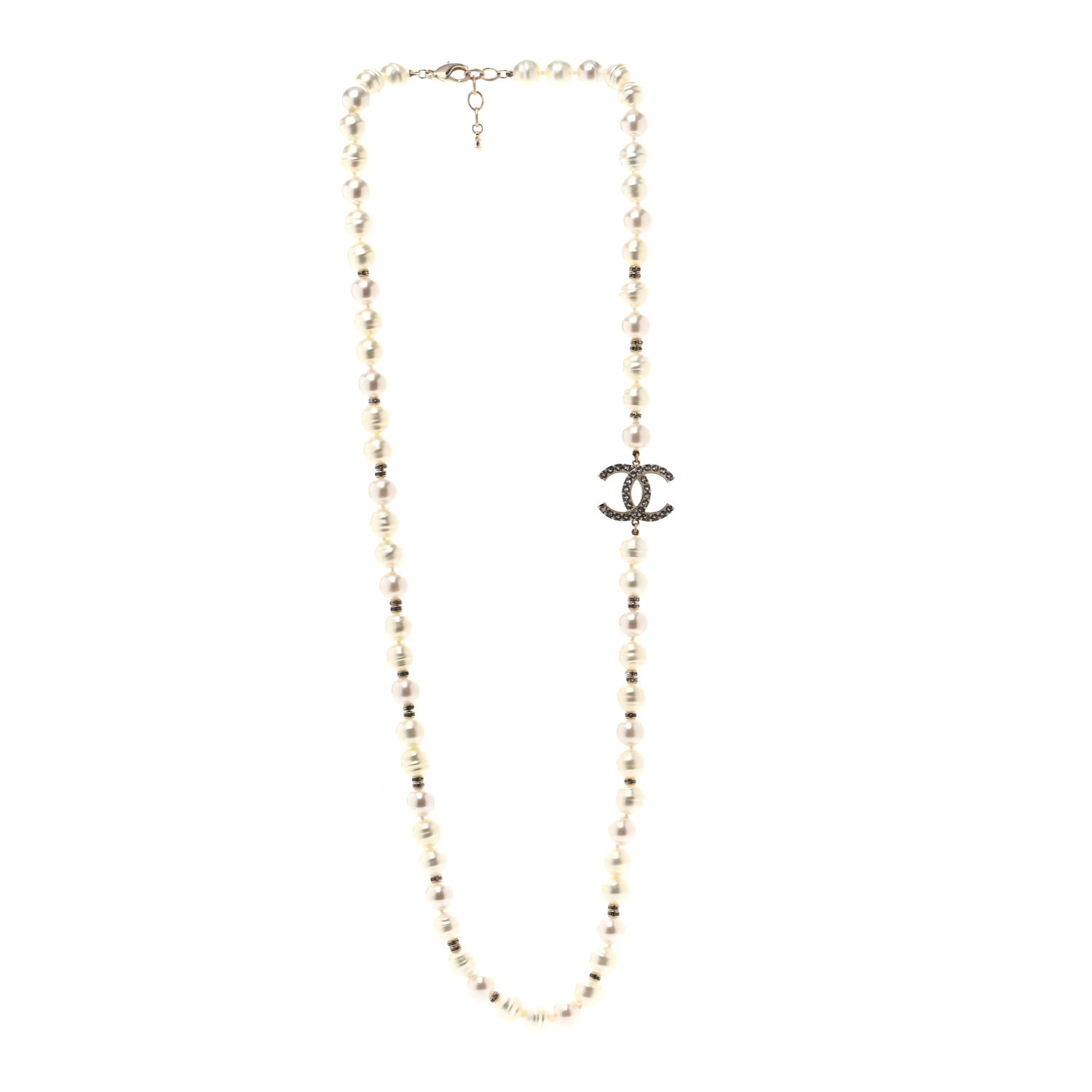 Chanel Pearl Crystal CC Necklace Light Gold 3 of 5