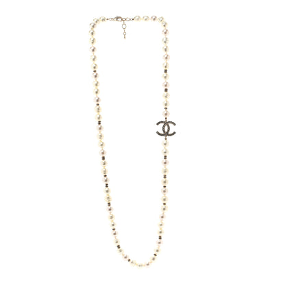 Chanel Pearl Crystal CC Necklace Light Gold 3 of 5