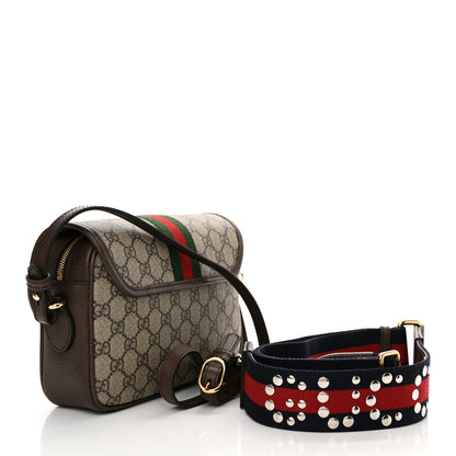 Gucci GG Supreme Monogram Textured Dollar Calfskin Web Studded Mini Ophidia Flap Shoulder Bag  Beige Ebony New Acero 2 of 9