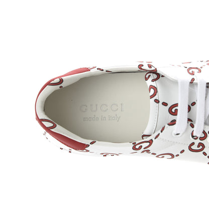 Gucci Calfskin GucciGhost Print Mens Ace Sneakers 8.5 White Hibiscus Red 8 of 10