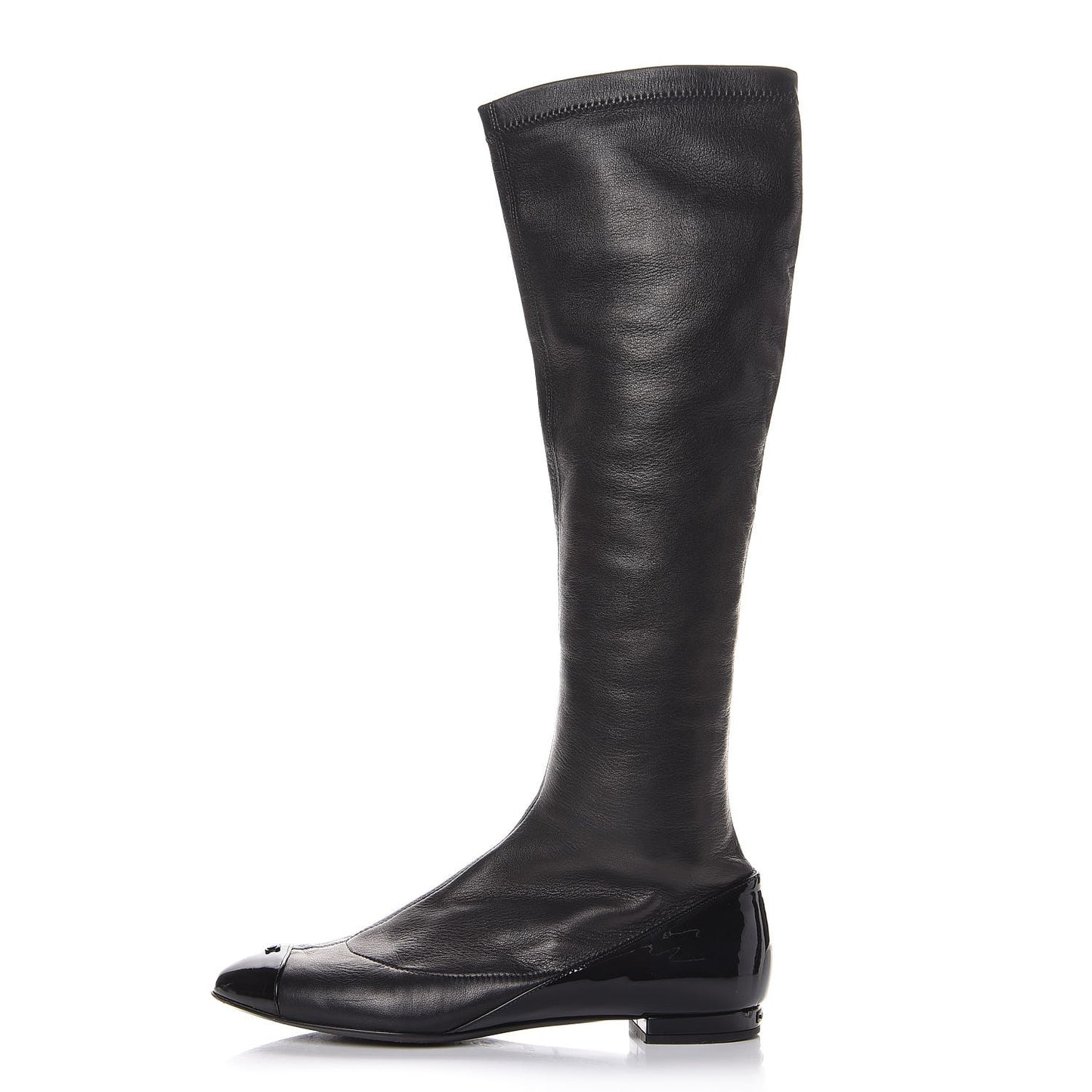 Lambskin Cap Toe Ballerina High Boots 39.5 Black