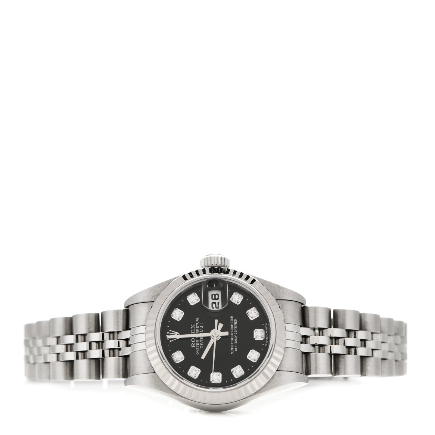 Stainless Steel 18K White Gold Diamond 26mm Oyster Perpetual Datejust Watch Black 79174