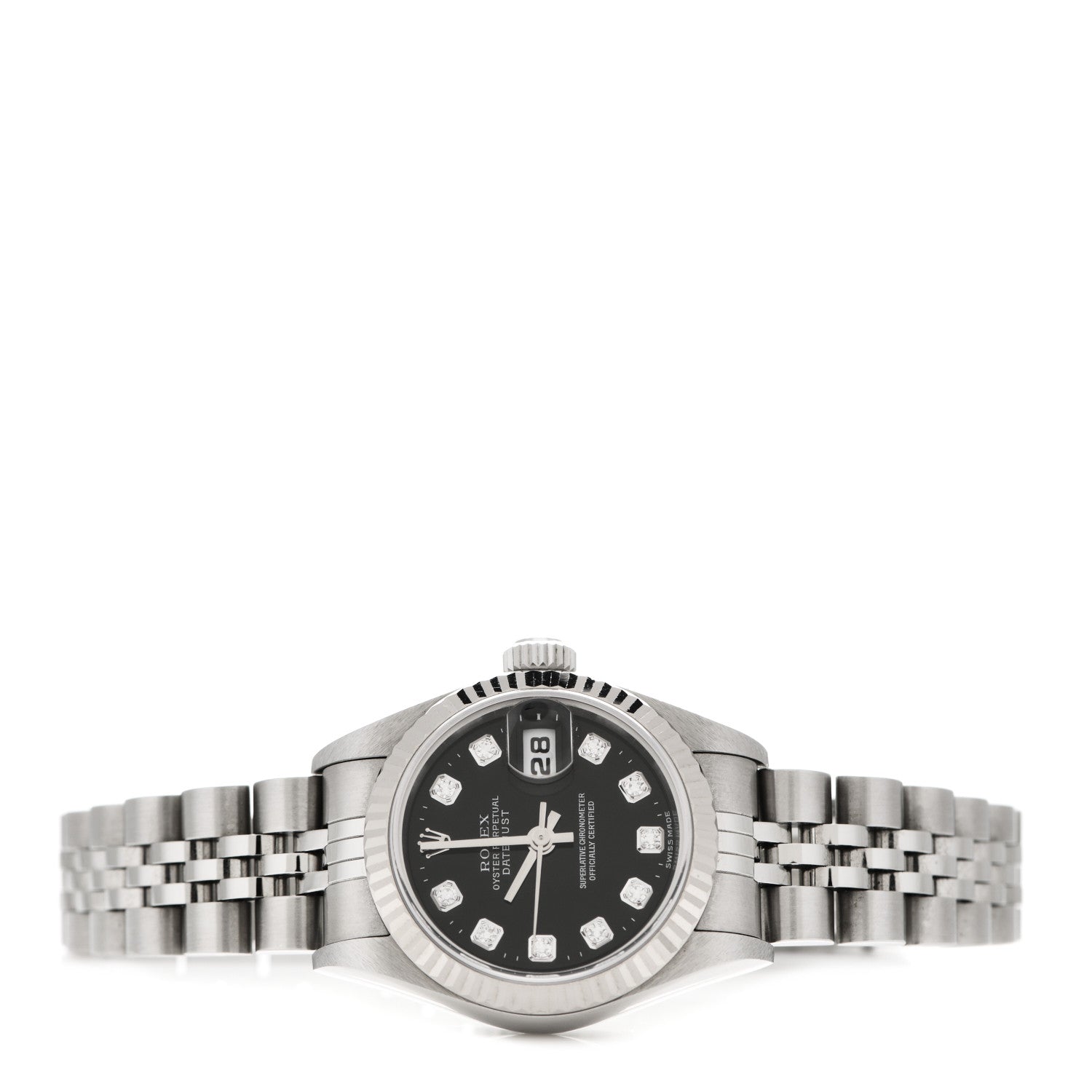 Rolex Stainless Steel 18K White Gold Diamond 26mm Oyster Perpetual Datejust Watch Black 79174 2 of 4