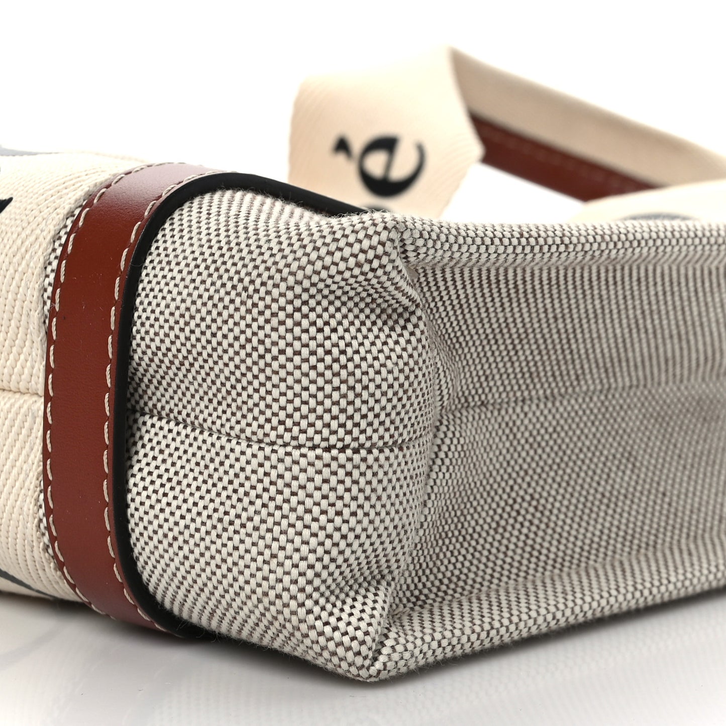 Cotton Calfskin Small Woody Ribbon Tote White Brown