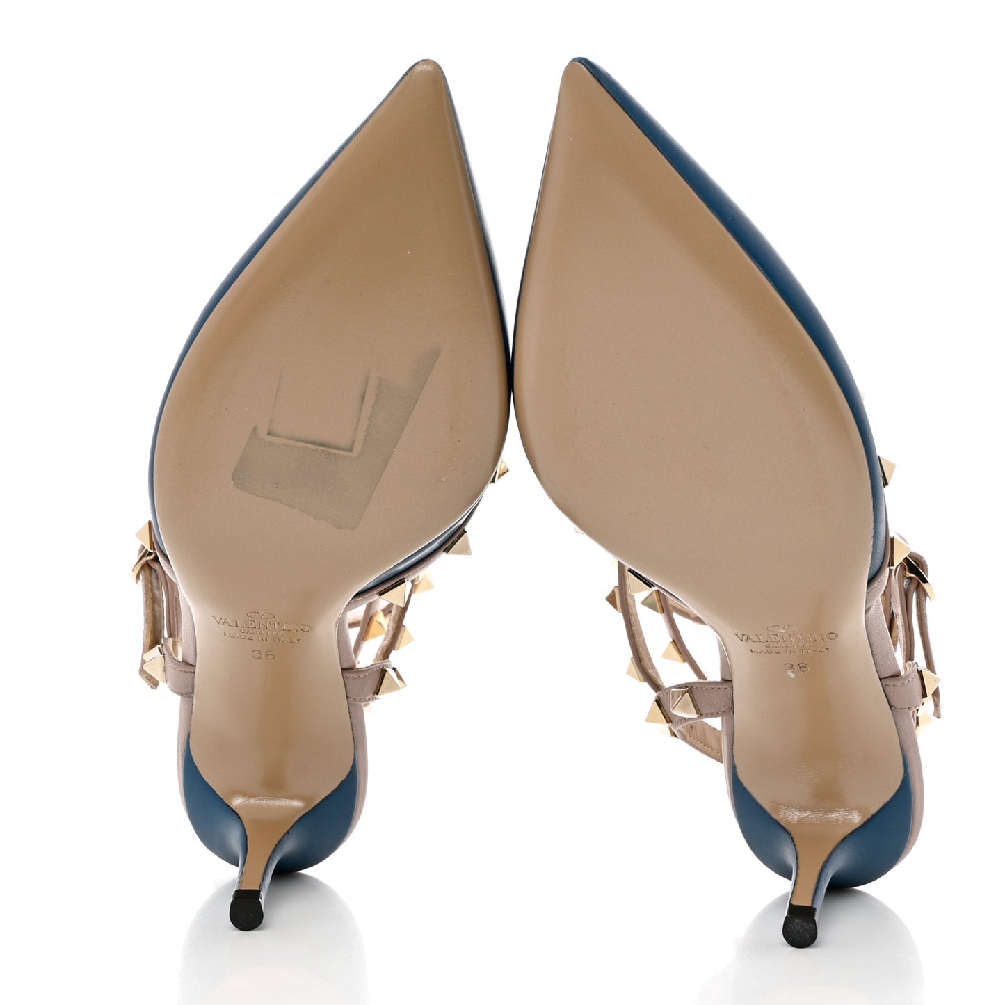 Calfskin Nappa Rockstud Ankle Strap 65mm Pumps 36 Indaco Poudre