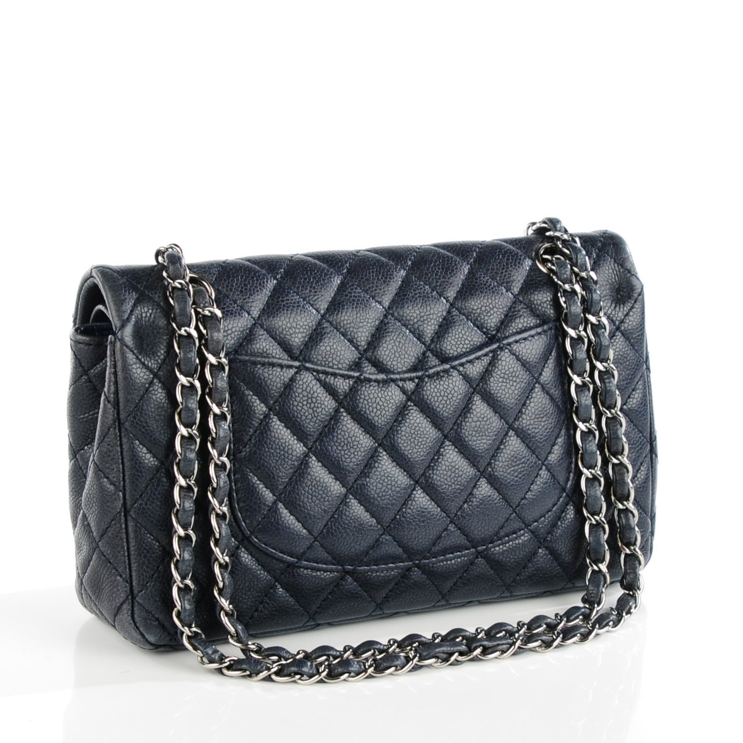 Caviar Quilted Medium Double Flap Navy