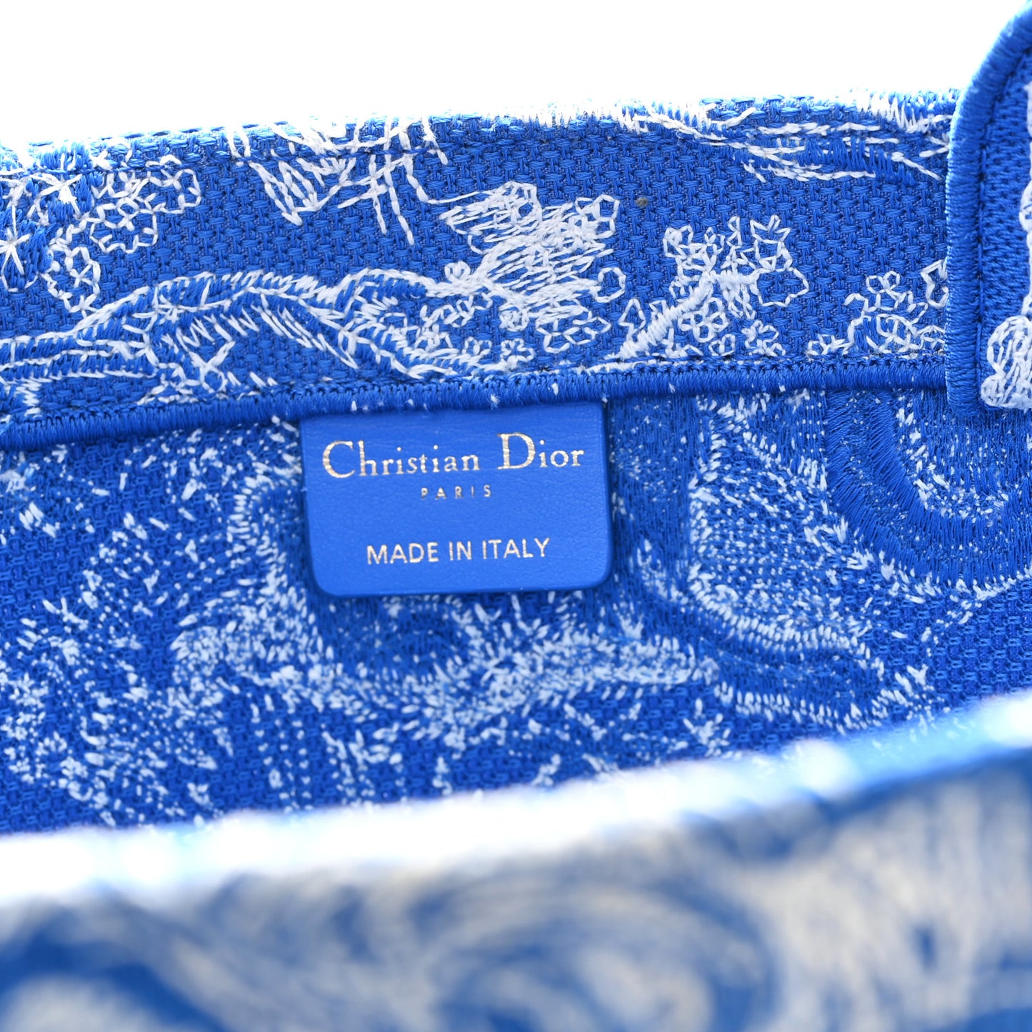 Canvas Embroidered Medium Dioriviera Toile De Jouy Book Tote Fluorescent Blue