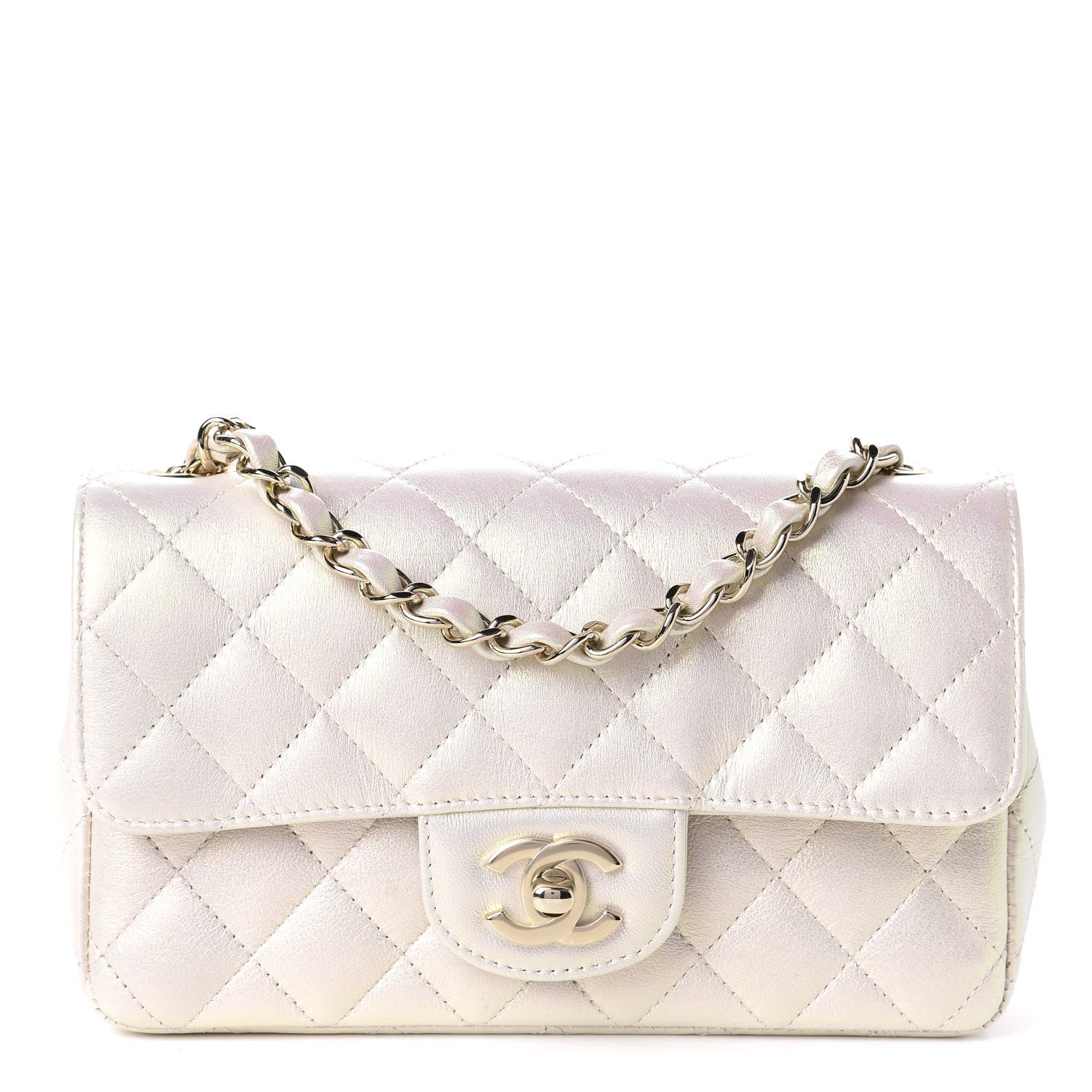 Chanel Iridescent Lambskin Quilted Mini Rectangular Flap Ivory 1 of 11