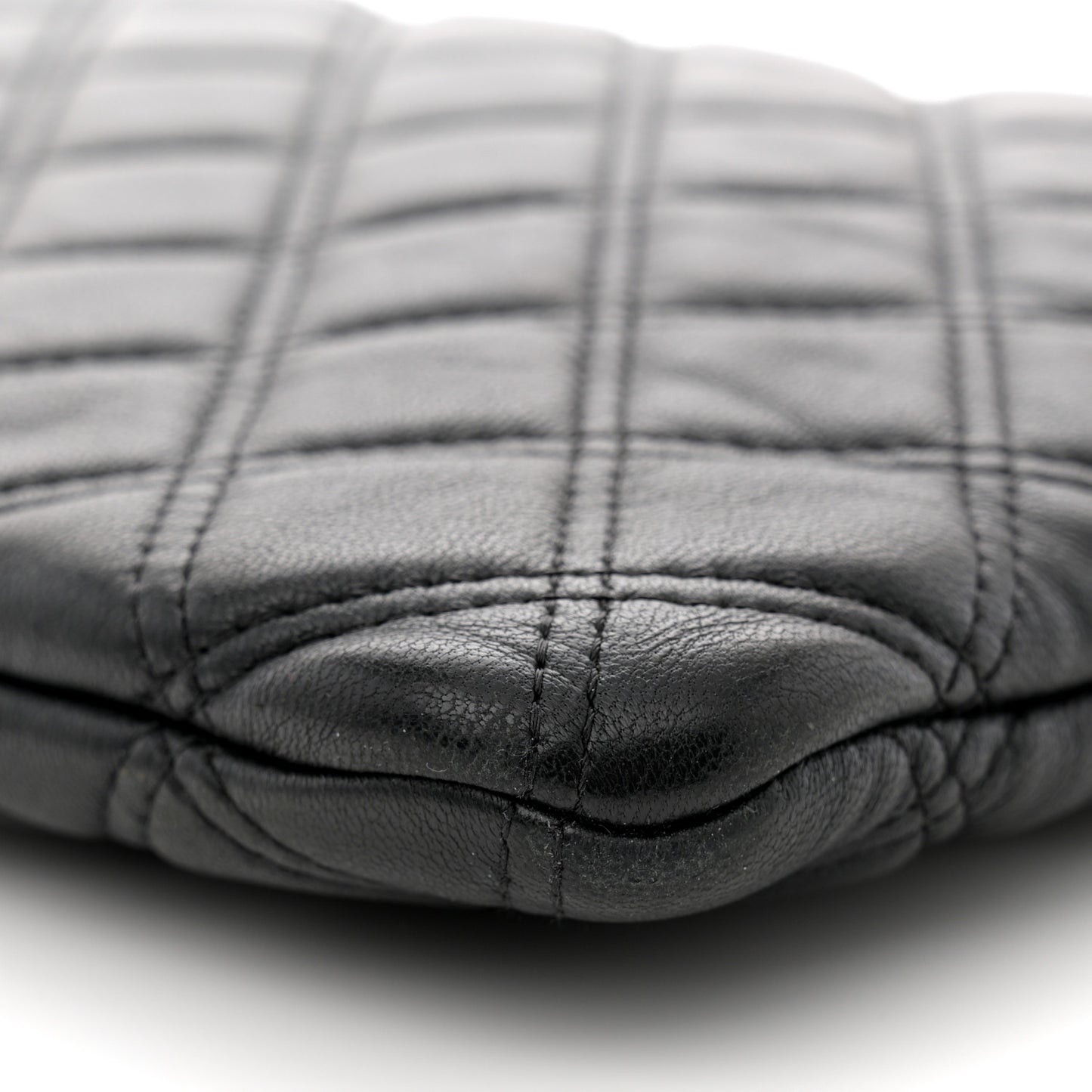 Lambskin Double Stitch Quilted Large Cosmetic Case Black