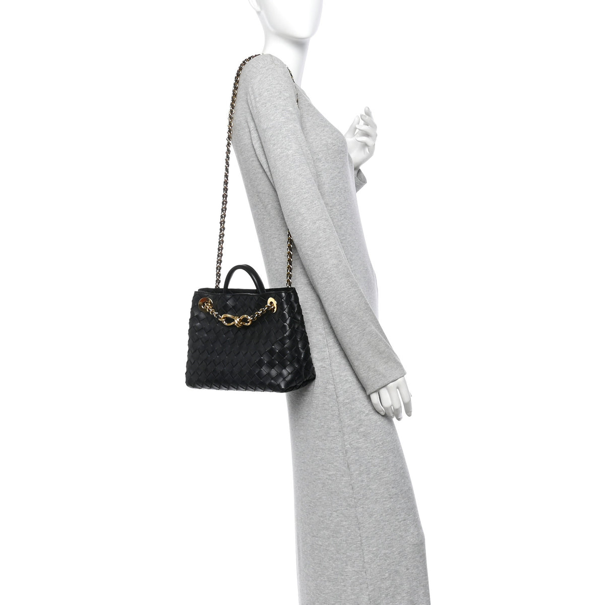 Nappa Intrecciato Small Andiamo With Chain Shoulder Bag Black